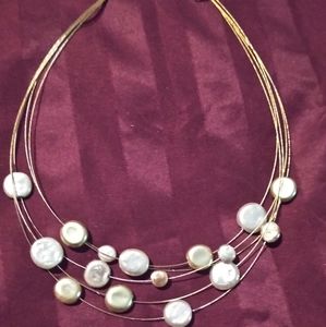 Pearlesgue and gold tone multi layer necklace